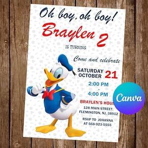 Donald Duck Invitation Birthday Party Donald Duck Birthday Invitation Donald Duck Editable Invitation Donald Duck Digital Printable Card