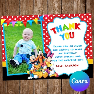 Mickey Mouse Clubhouse Thank You Card Mickey Mouse Clubhouse Invitation Birthday Party Mickey Mouse Birthday Invitation