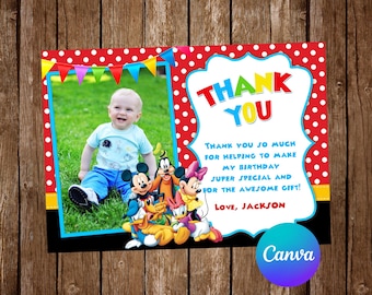 Mickey Mouse Clubhouse Thank You Card Mickey Mouse Clubhouse Invitation Birthday Party Mickey Mouse Birthday Invitation
