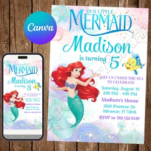 Little Mermaid Invitation Birthday Party Ariel Birthday Invitation Little Mermaid Watercolor Editable Invitation Ariel Digital Card