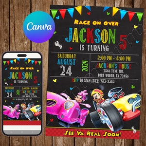 Invitation Mickey Mouse et Roadster Racers Fête d'anniversaire Invitation d'anniversaire Mickey Mouse Invitation Mickey Mouse modifiable