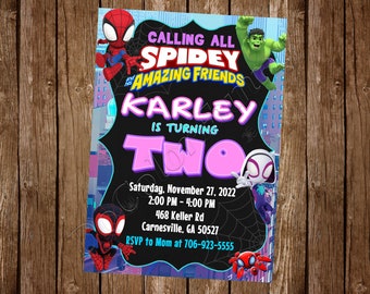 Invitación de Spidey y sus increíbles amigos Invitación de Spidey Cumpleaños de Spidey Fiesta de Spidey Invitación de Spidey Spidey Digital Spidey Imprimible