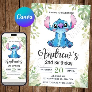 Stitch Invitation Stitch Birthday Invitation Stitch Party Stitch Watercolor Editable Invitation Stitch Digital Printable Card