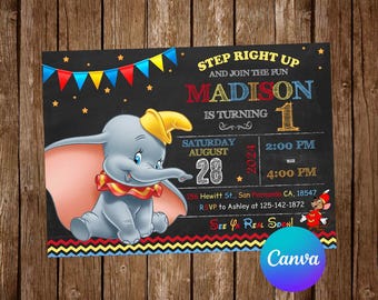 Dumbo Invitation Birthday Party Dumbo Birthday Invitation Circus Invitation Dumbo Editable Invitation Dumbo Digital Card Baby Shower