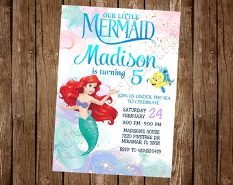 Little Mermaid Invitation Little Mermaid Watercolor Invitation Ariel Invitation Ariel Watercolor Invitation Little Mermaid Birthday