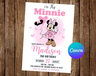Minnie Mouse Invitation Birthday Party Minnie Mouse Birthday Invitation Minnie Mouse Editable Invitation Digital Printable Card