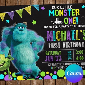 Invito di mostri Festa di compleanno Invito di compleanno dell'Università di Monsters Invito modificabile di Monsters Inc Carta digitale