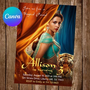 Princess Jasmine Invitation Birthday Party Jasmine Birthday Invitation Jasmine Editable Invitation Jasmine Digital Card