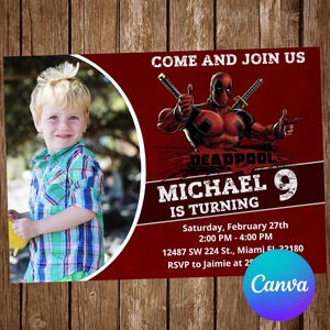 Deadpool Invitation Birthday Party Deadpool Birthday Invitation Deadpool Editable Invitation Deadpool Digital Printable Card