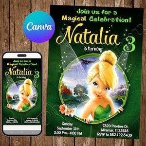 TinkerBell Einladung Geburtstagsparty TinkerBell Geburtstagseinladung TinkerBell einladen TinkerBell Bearbeitbare Einladung TinkerBell Digitale Karte