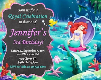 Invitación de La Sirenita Invitación de Ariel Invitación de fiesta de cumpleaños de La Sirenita Invitación de fiesta de cumpleaños de Ariel Fiesta de La Sirenita