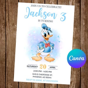 Donald Duck Invitation Birthday Party Donald Duck Birthday Invitation Donald Duck Editable Invitation Donald Duck Digital Printable Card