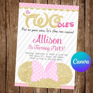 Minnie Mouse Oh Twodles Invitation Birthday Party Minnie Mouse Birthday Invitation Minnie Mouse Editable Invitation Digital Printable Card