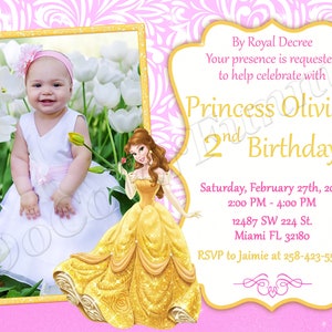 Belle-Einladung Prinzessin Belle-Einladung Belle-Geburtstags-Einladung Belle-Party-Prinzessin Belle einladen