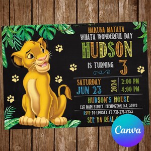 Lion King Invitation Birthday Party Lion King Birthday Invitation Lion King Editable Invitation Lion King Digital Printable Card