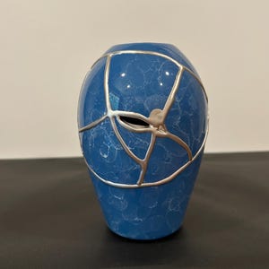 Kintsugi Vase, Broken Pottery, Japanese Art, Wabi Sabi Home Decor, Silver Kintsugi