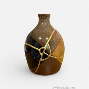 Kintsugi Vase • Pottery Craft USA Vintage • Gold Joinery • Mid-Century California Pottery • Wabi-Sabi Home Decor