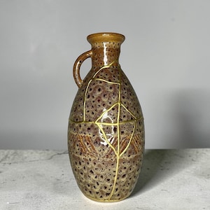 Lava Glaze Kintsugi Jug | Speckled Earth Tone Ceramic Gold Repair | Wabi Sabi Rustic Art Vase | Handmade Pottery