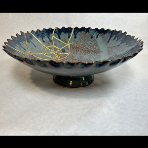 Kintsugi, Kintsugi Blue Wave Bowl, Kintsugi Gold Repair Ceramic Pottery, Minimalist Art, Home Decor, Gifts For Women, Kintsugi Art