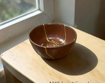 Kintsugi Bowl | Hearth & Hand Stoneware | Gold Repair Art | Wabi-Sabi Home Decor | Terracotta Bowl