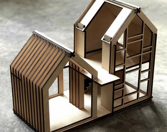 1:24 Miniature Bridge House, Wooden Dollhouse, Diy Kit