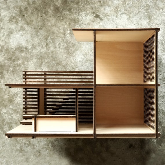 1:12 Miniature Linear House, Wooden Dollhouse, Diy Kit