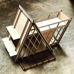 1:24 Miniatur erweitertes A-Rahmenhaus, Puppenhaus aus Holz, Bausatz