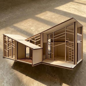Fold House, 1:48 Architectural Model Kit, Basswood, Glue-Free Assembly, Modern Dollhouse, Minimalist Decor