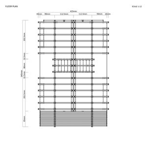 Puede incluir: Un plano de planta en blanco y negro de un edificio. El plano muestra una serie de habitaciones rectangulares con dimensiones etiquetadas en mil&iacute;metros. El plano est&aacute; etiquetado como "FLOOR PLAN" y "SCALE 1:12".