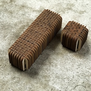 1:6 Miniature Wood Weaving Bench & Pouf, Dollhouse Furniture