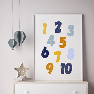 Mustard and Blue Numbers Poster | Numbers Nursery Print | Back to School Print | Kids Room Decor | Kids Room Wall Art | Playroom Wall Decor