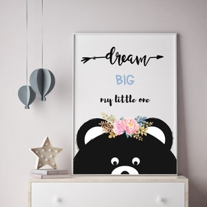 Dream big quote print, Dream big quote, Dream big poster, Dream big little one poster, Nursery decor, Nursery print, Kids room poster