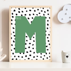 Impresión inicial verde de la guardería / Impresión personalizada de la guardería / Impresión del nombre de los niños / Arte de la pared de la letra / Decoración de la pared de la guardería / Impresión de la sala de juegos