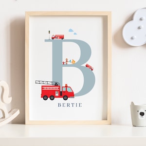 Fire Truck Personalised Nursery Print | Fire Engine Print | Fire Truck Kids Wall Art | Kids Room Wall Decor | Fire truck gift