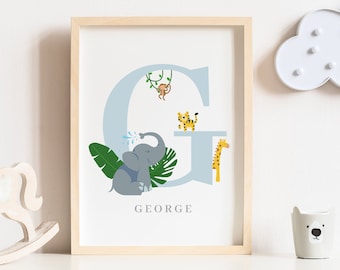 Safari Personalised Nursery Print | Personalised Kids Print | Initial Animal Print | Initial Safari Nursery Decor | Kids Wall Art |