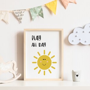Play all day print, Play all day quote, Nursery print, Nursery decor, Wall art, Kids room print, Kids room decor, Nusrery wall art