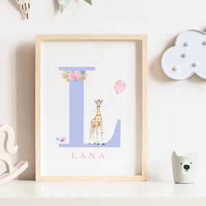 Impresión inicial, impresión de vivero personalizada, arte de la carta del vivero, arte inicial de la pared, decoración del vivero, arte de la pared de la niña, decoración inicial del vivero