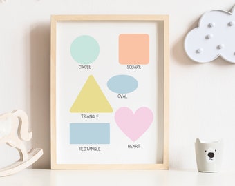 Pastel shapes print, Shapes nursery print, Homeschool activity print, Educational print, Kids room wall art, Wall art, Kids room decor