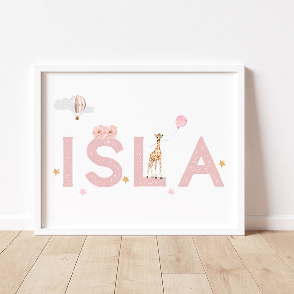 Name Personalised Nursery Print | Blush Kids Name Print | Kids Initial print | Nursery Wall decor | Nursery letter art | Kids wall art