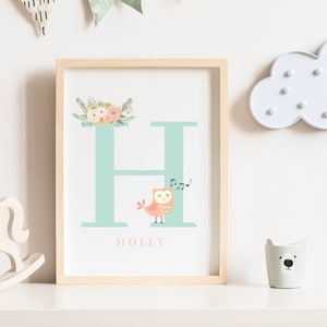 Mint initial print, Personalised nursery print, Personalised kids print, Nursery decor, Wall art, Nursery wall art, Kids room decor,