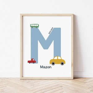 Car Nursery Print, Personalised Transport Kids Print, Kids Room Wall Decor, Nursery Wall Art, Baby Boy Birthday Gift, Vehicle Kids Print