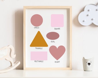 Mustard and Rose shapes print, Shapes nursery print, Educational print, Nursery decor, Kids room decor, Kids wall art, Art print