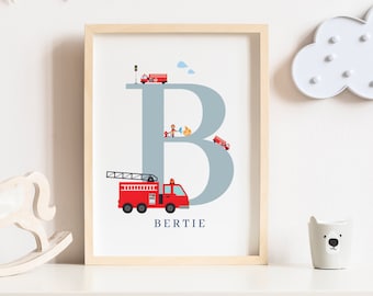 Fire Truck Personalised Nursery Print | Fire Engine Print | Fire Truck Kids Wall Art | Kids Room Wall Decor | Fire truck gift