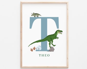 Personalized Dinosaur Print with T-Rex | Kids Dinosaur Wall Art | Custom Name Dino Nursery Decor | Toddler Room Decoration | Dinosaur Gift