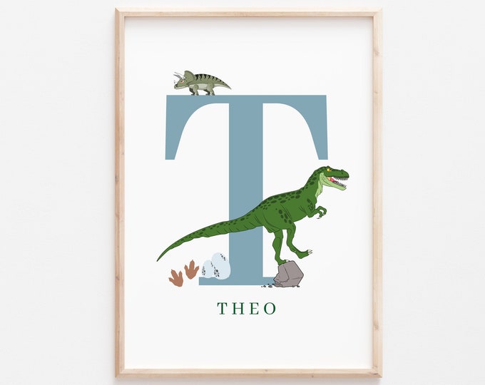 Personalized Dinosaur Print - Name Wall Art for Kids - Roar into Adventure with Unique Dino Decor - Perfect Gift for Little Paleontologists