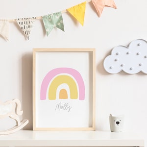 Rainbow nursery print, Pink rainbow print, Nursery decor, Nursery wall art, Kids room decor, Wall art, Kids art print, Pink rainbow print,