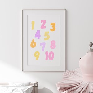 Pink numbers poster, Numbers nursery poster, Numbers kids room print, Nursery decor, Kids room wall art, Kids room decor, Kids poster