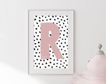 Blush Pink Initial Print, Initial Nursery Print, Name Print, Nursery Letter Art, Kids Wall Art, Kids Room Decor, Baby Shower Gift