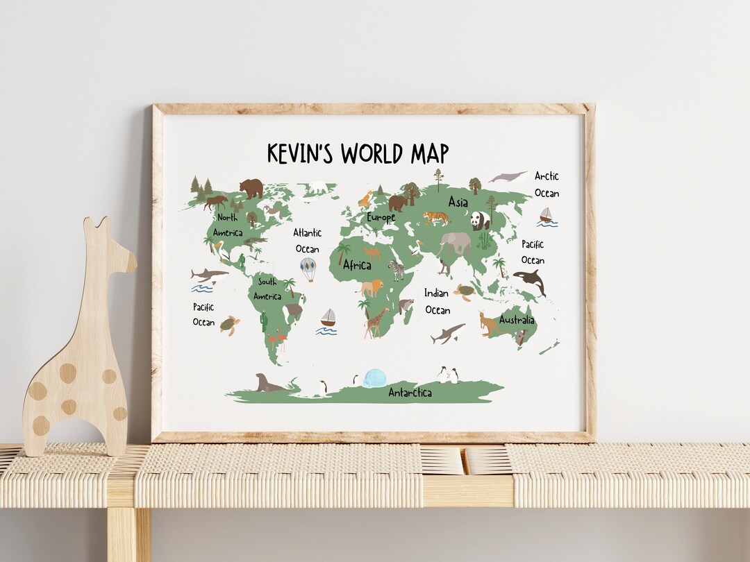 Kids Animal World Map Print | Educational Nursery Wall Art (digital ...