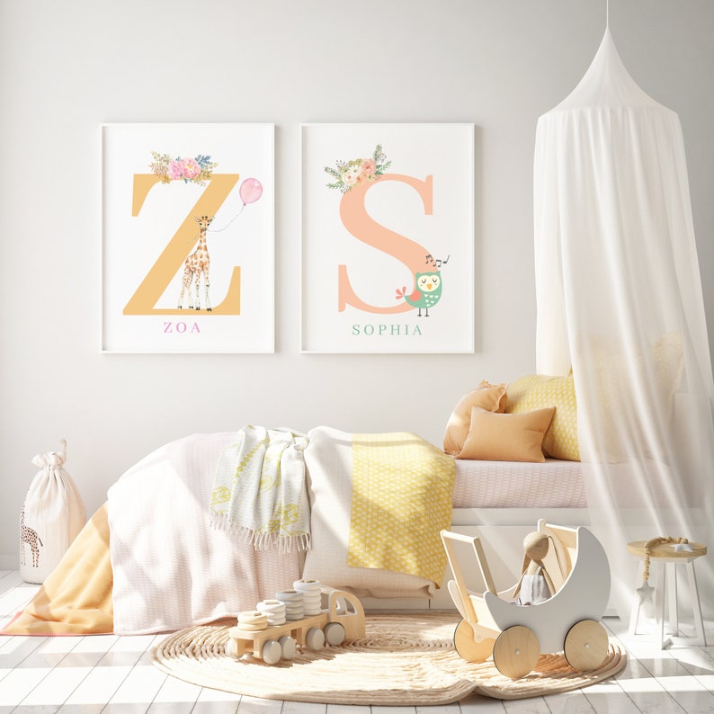 Initial Nursery Print, Personalised Nursery Print, Kids Wall Art Print ...